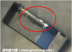 使用錫(Sn)鍍層的電源電感器(Power Inductors)，經(jīng)過推力測試后，其焊點(diǎn)還保留在零件的端點(diǎn)上，所以推力比較高。