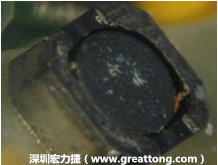 使用銀(Ag)鍍層的電源電感器(Power Inductors)，經(jīng)過推力測試后，零件端點(diǎn)上已經(jīng)看不到任何鍍層的痕跡了，所以其耐推力就比較小。