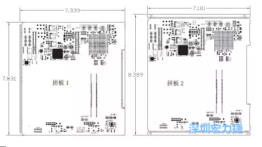 如圖11所示在兩種拼板中PCB單元的邊條位置不同，拼板1中邊條在長邊方向，而拼板2中邊條在短邊方向-深圳宏力捷