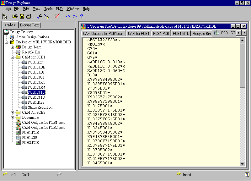 要檢查各Gerber輸出文件，則在瀏覽器中打開CAM Output for PCB1，即可看到一系列Gerber輸出文件。