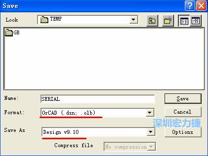 選擇菜單 File－Save As，輸出格式選 ORCAD 9.10。