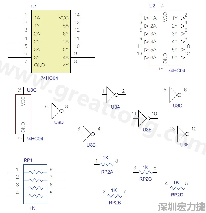 圖1 半導(dǎo)體元件供應(yīng)商所畫(huà)的電路圖符號(hào)是模擬元件的接腳圖，而非訊號(hào)流程。