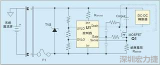 圖1：一個簡單的-48V熱插拔電路。