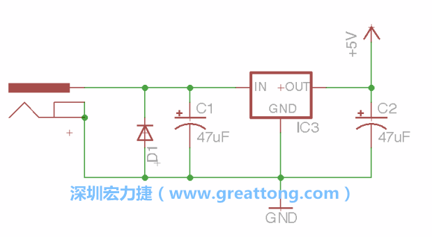 新增RBBB→Power_Jack，將它放在電壓調整器的輸入端旁邊。