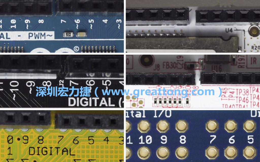 各種不同尺寸的Arduino上第7、8腳位的間距。