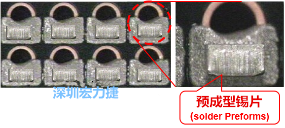  「預(yù)成型錫片(Solder preforms)」是一種擠壓成型的小錫片，可以在PCBA貼片加工時用來局部增加錫膏印刷量，幫助因?yàn)槭褂娩摪逵∷⒍芟薜腻a膏量，用來改善焊錫的品質(zhì)。